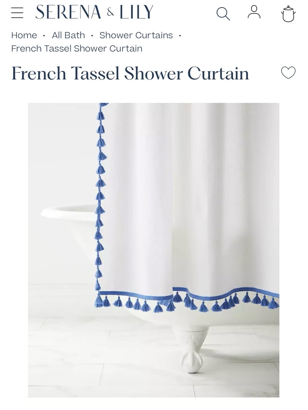 Serena & Lily Cotton Shower Curtain with French Blue Tassels